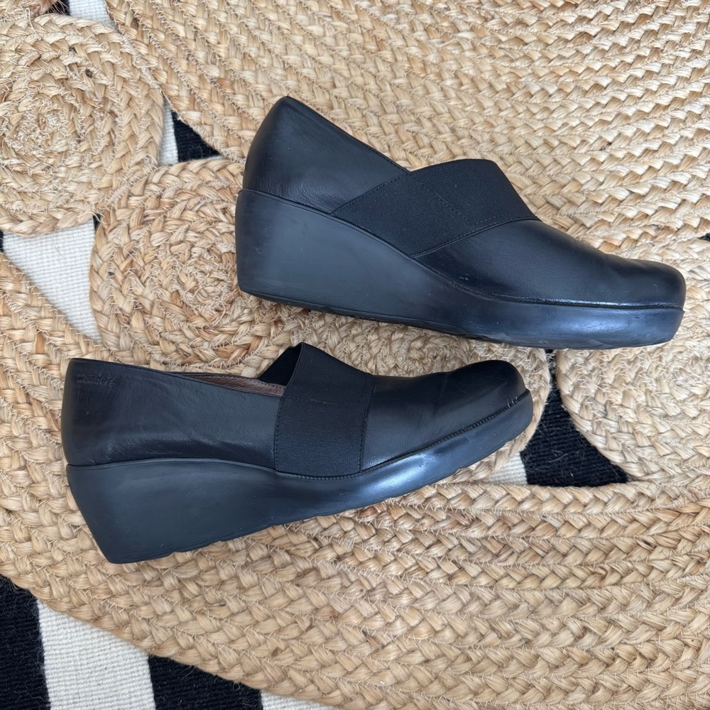 Black Wedge Shoes with Seamless Upper and Durable Sole